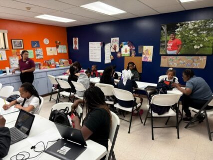 Girls working on homework